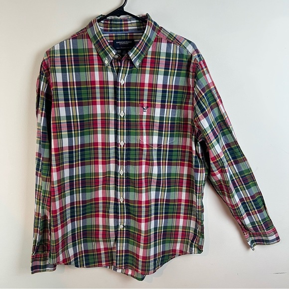 Bundle American Eagle Men’s Button Down Shirt Plaid Striped Cotton Large Long - Picture 8 of 15